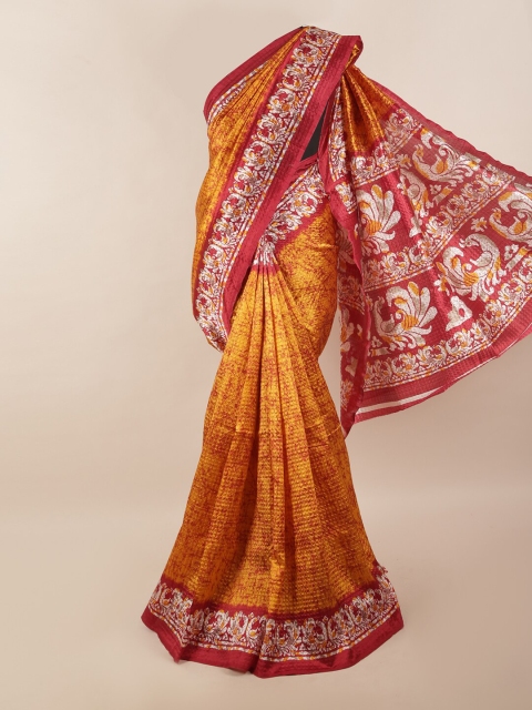 

Pothys Mustard & Red Ethnic Motifs Printed Saree