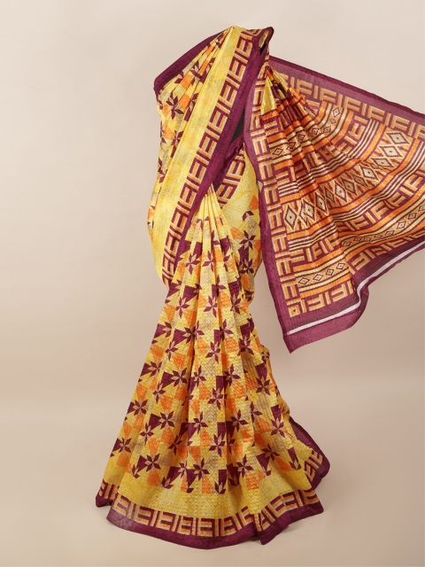 

Pothys Yellow & Purple Geometric Printed Saree