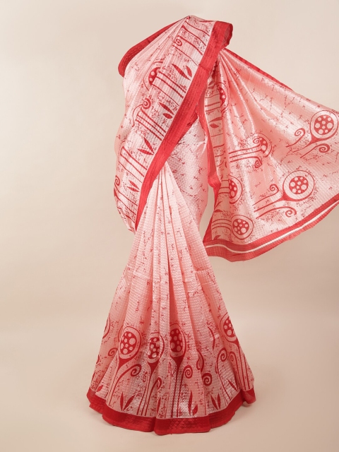 

Pothys Peach-Coloured & Red Geometric Printed Saree