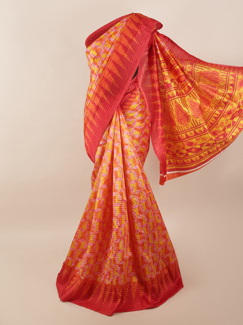 

Pothys Red & Orange Geometric Printed Saree