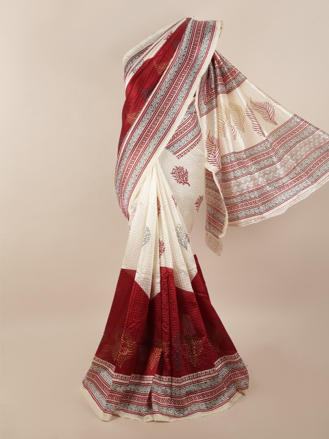 

Pothys Cream & Maroon Ethnic Motifs Saree