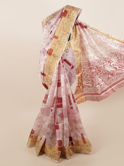 

Pothys White & Red Abstract Printed Saree
