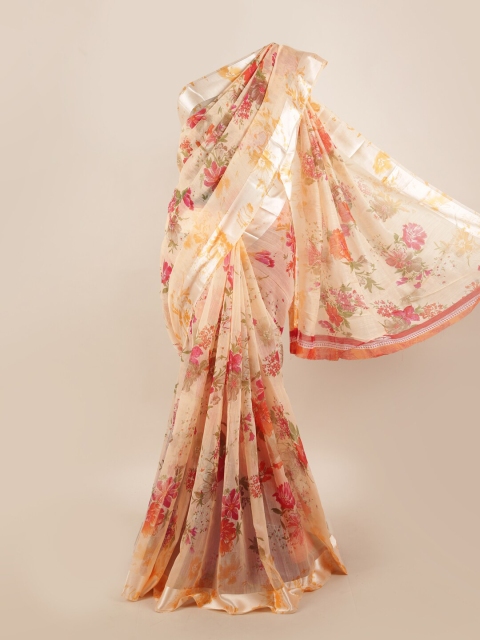

Pothys Peach-Coloured & Green Floral Saree