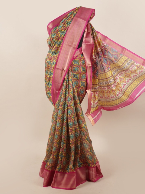 

Pothys Yellow & Fuchsia Printed Zari Saree