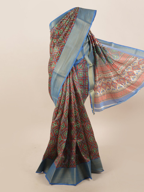 

Pothys Red & Blue Printed Zari Saree