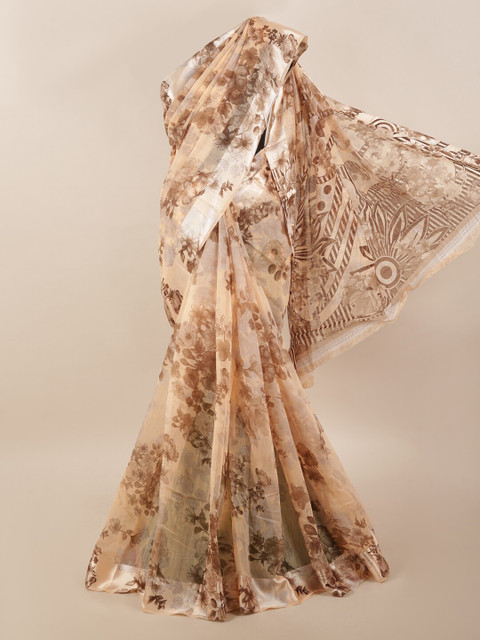 

Pothys Peach-Coloured & Brown Floral Saree