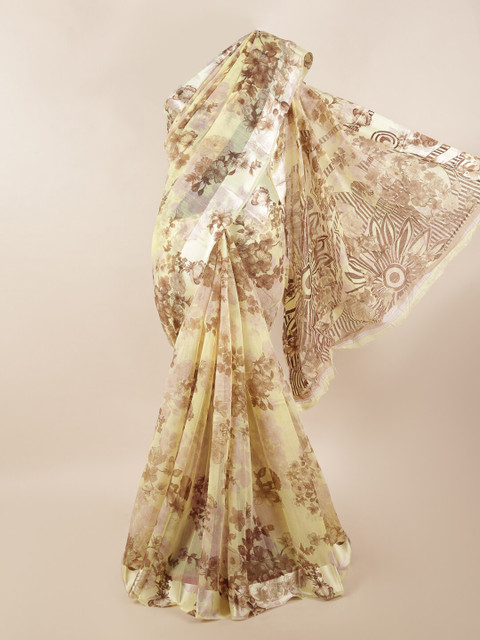 

Pothys Yellow & Brown Floral Printed Saree