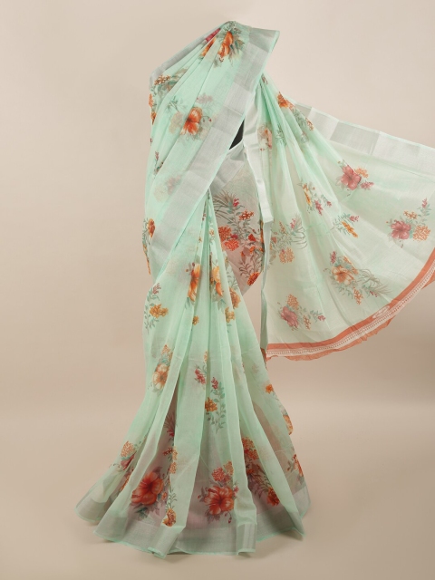 

Pothys Green & Red Floral Printed Zari Border Saree