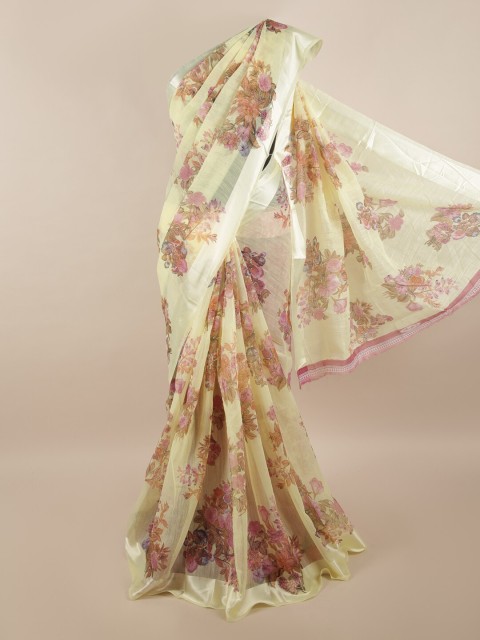 

Pothys Yellow & Pink Floral Printed Saree