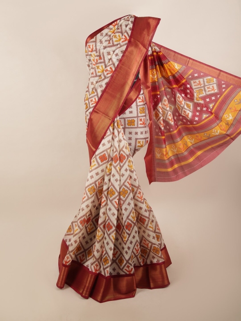 

Pothys Cream-Coloured & Maroon Printed Zari Border Saree