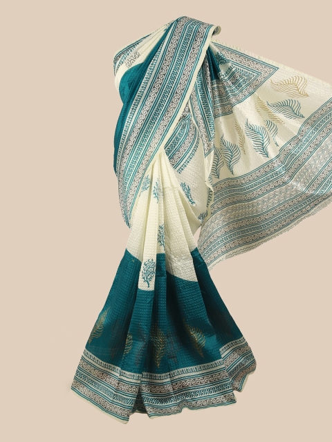 

Pothys Teal & White Floral Printed Saree