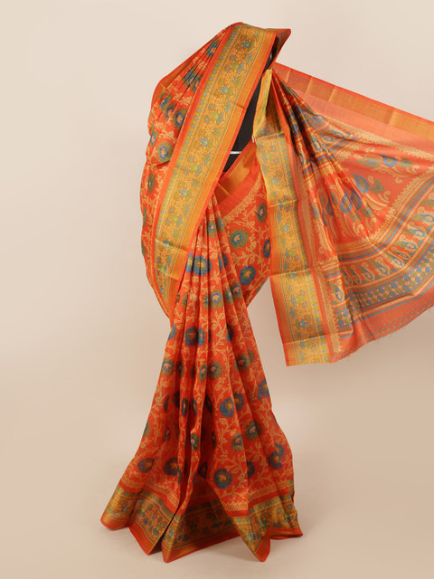 

Pothys Orange & Green Floral Printed Saree