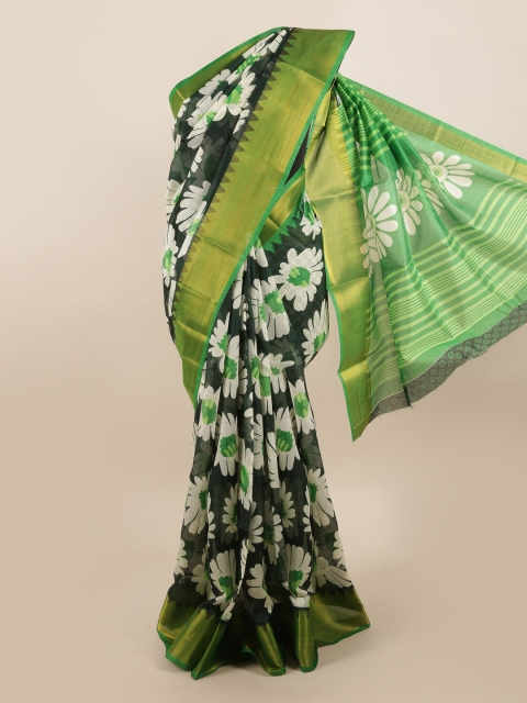 

Pothys Green & White Floral Printed Zari Border Saree