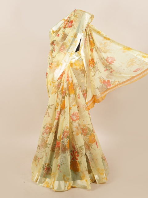 

Pothys Yellow & Pink Floral Printed Saree