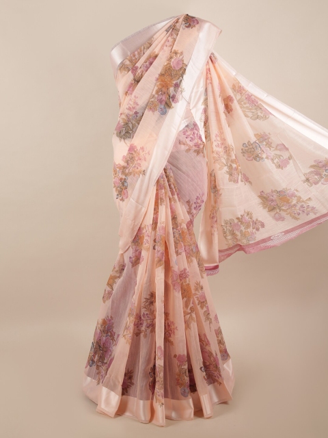 

Pothys Peach-Coloured & Brown Floral Printed Saree