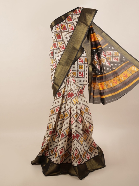 

Pothys Off White & Black Printed Zari Border Saree