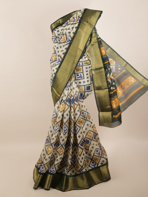 

Pothys Cream-Coloured & Black Printed Zari Border Saree