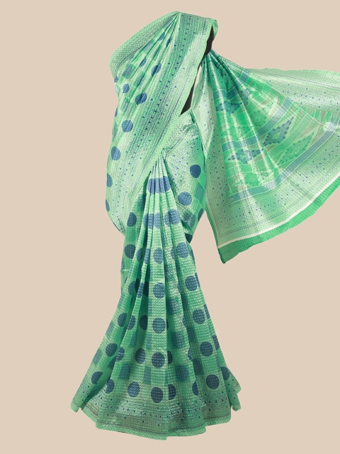 

Pothys Sea Green & Blue Polka Dots Printed Saree