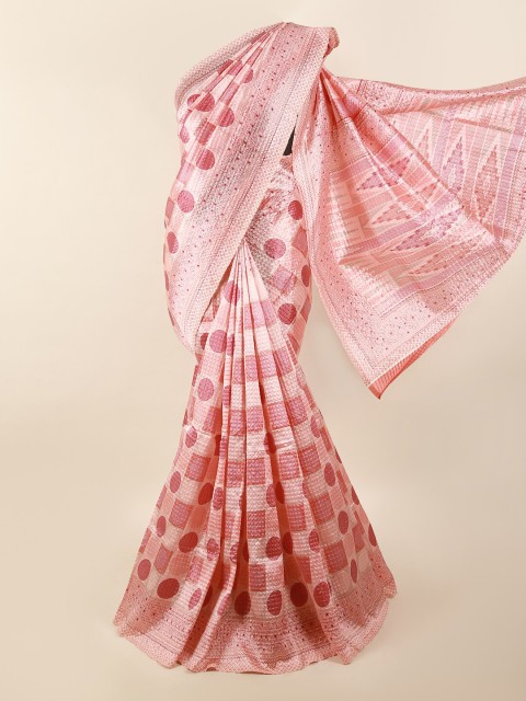 

Pothys Pink & Red Polka Dots Printed Saree