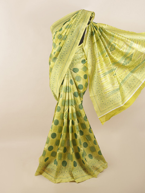 

Pothys Green & Yellow Polka Dots Printed Saree