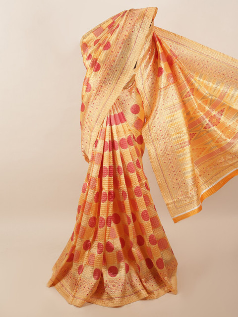 

Pothys Peach-Coloured & Yellow Printed Saree