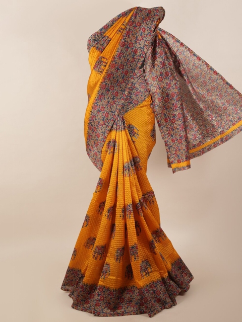 

Pothys Yellow & Blue Floral Printed Saree
