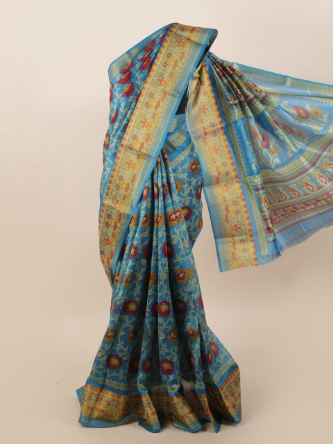 

Pothys Blue & Red Floral Printed Zari Border Saree