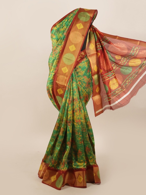

Pothys Orange & Multicoloured Printed Zari Border Saree