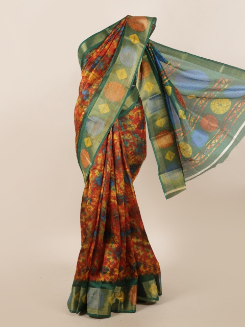 

Pothys Green & Multicoloured Printed Zari Border Saree
