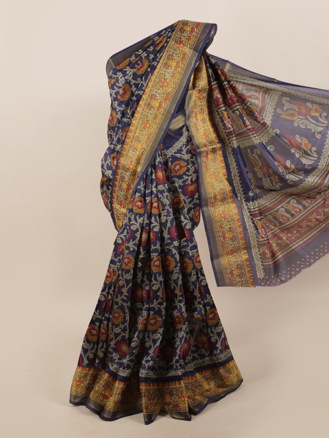 

Pothys Navy Blue & Multicoloured Floral Printed Saree