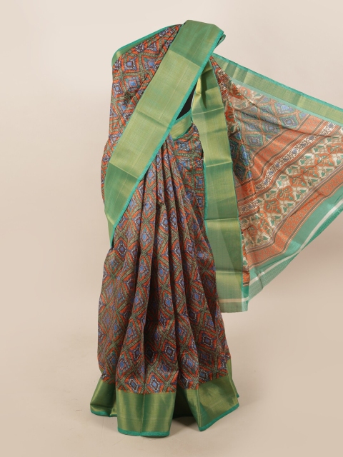 

Pothys Orange & Blue Floral Printed Zari Border Saree