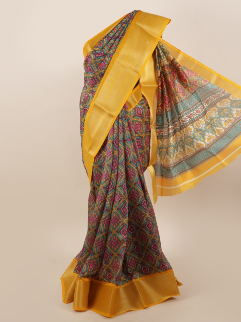 

Pothys Yellow & Pink Ethnic Motifs Zari Saree