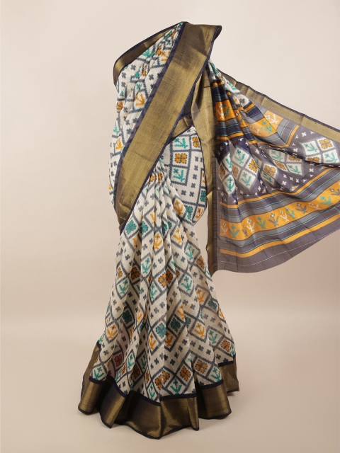 

Pothys Navy Blue & Multicoloured Printed Zari Border Saree