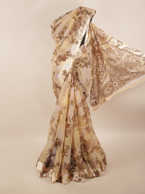 

Pothys Beige & Brown Floral Printed Saree