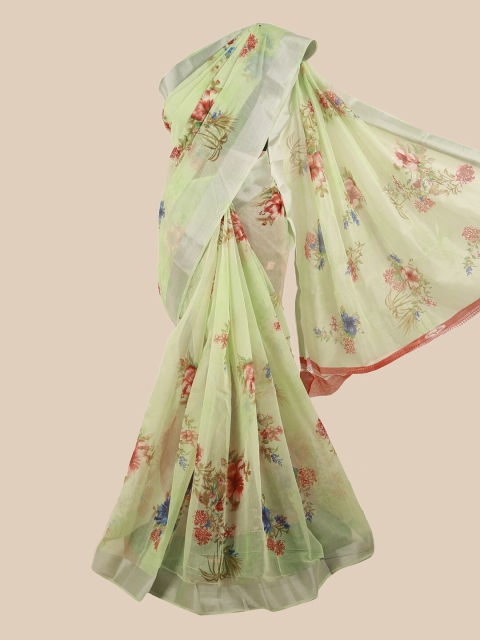 

Pothys Green & Pink Floral Printed Zari Border Saree