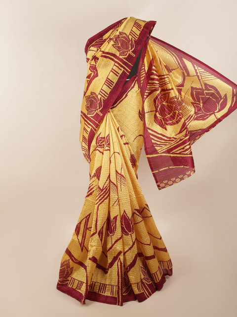 

Pothys Yellow & Maroon Floral Printed Saree