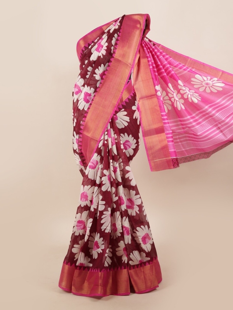 

Pothys Maroon & Pink Floral Printed Zari Border Saree