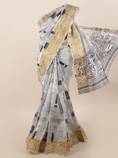 

Pothys White & Navy Blue Printed Saree