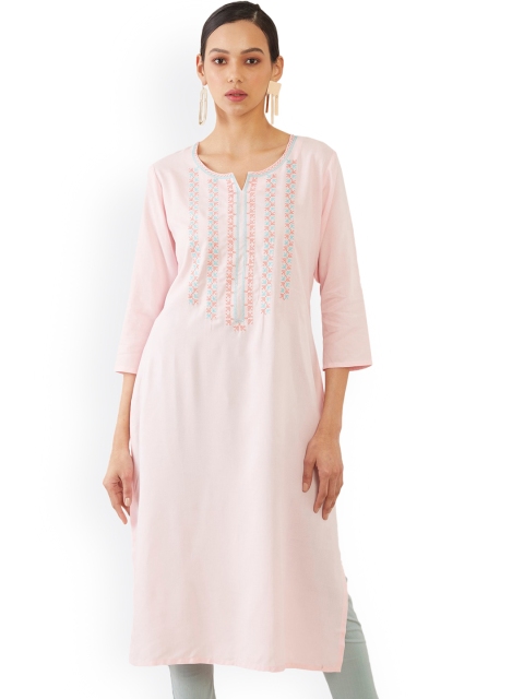 

Soch Women Pink Yoke Design Mirror Work Kurta