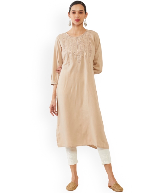 

Soch Women Beige Embroidered Extended Sleeves Thread Work Kurta