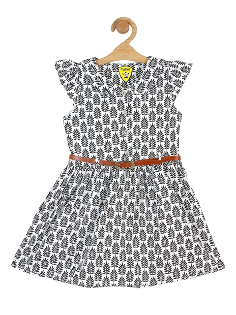 

Lil Lollipop White & Black Floral Peter Pan Collar Cotton Fit & Flare Dress