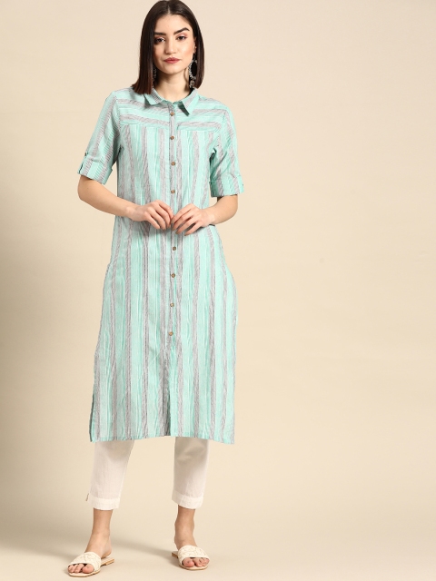 

Anouk Women Blue & Black Striped Yarn Dyed Kurta