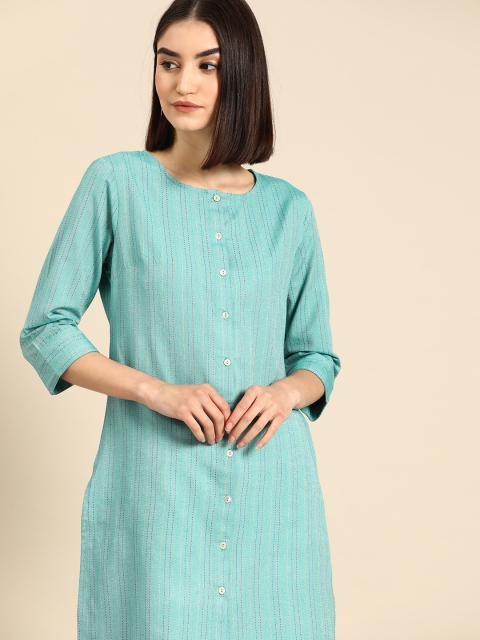 

Anouk Women Blue Striped Yarn Dyed Kurta