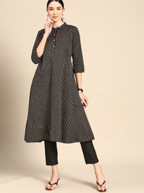 

Anouk Women Black Embroidered Yarn Dyed Kurta with Trousers