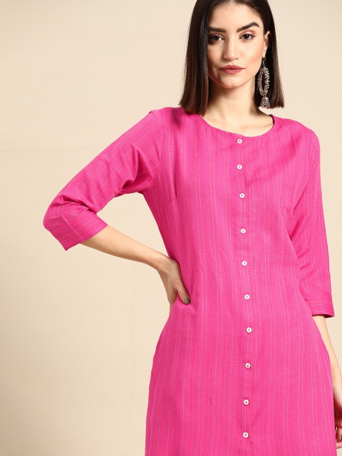 

Anouk Women Pink Striped Yarn Dyed Kurta