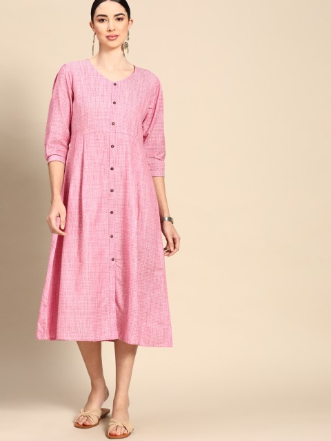 

Anouk Women Pink Self-Design A-Line Yarn Dyed Dress