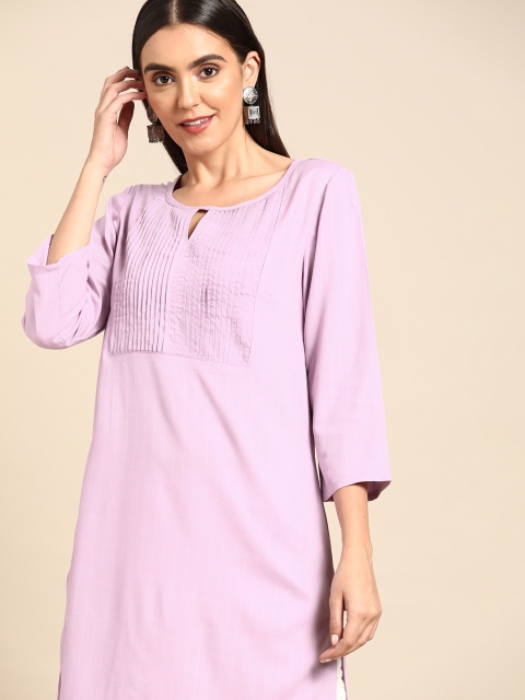 

Anouk Women Lavender Solid Pleated Yarn Dyed Kurta