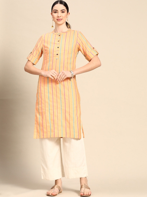 

Anouk Women Yellow Striped Yarn Dyed Kurta