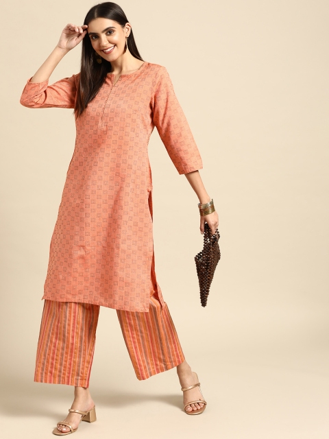 

Anouk Women Orange Kurta with Yarn Dyed Palazzos