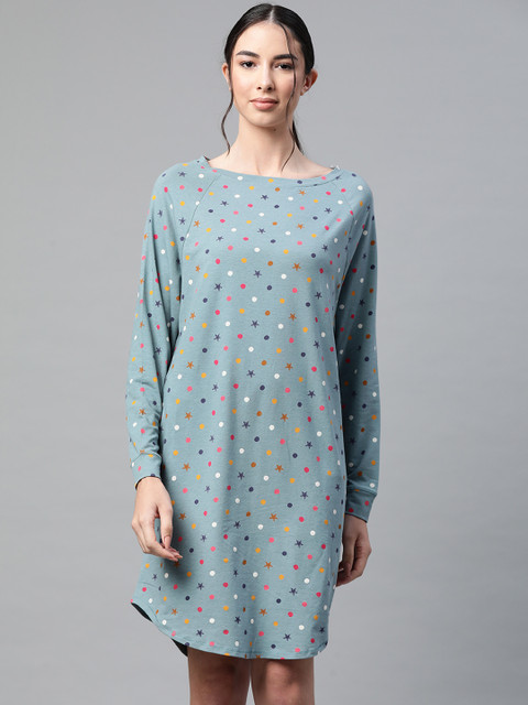 

Marks & Spencer Women Blue Printed Pure Cotton Nightdress